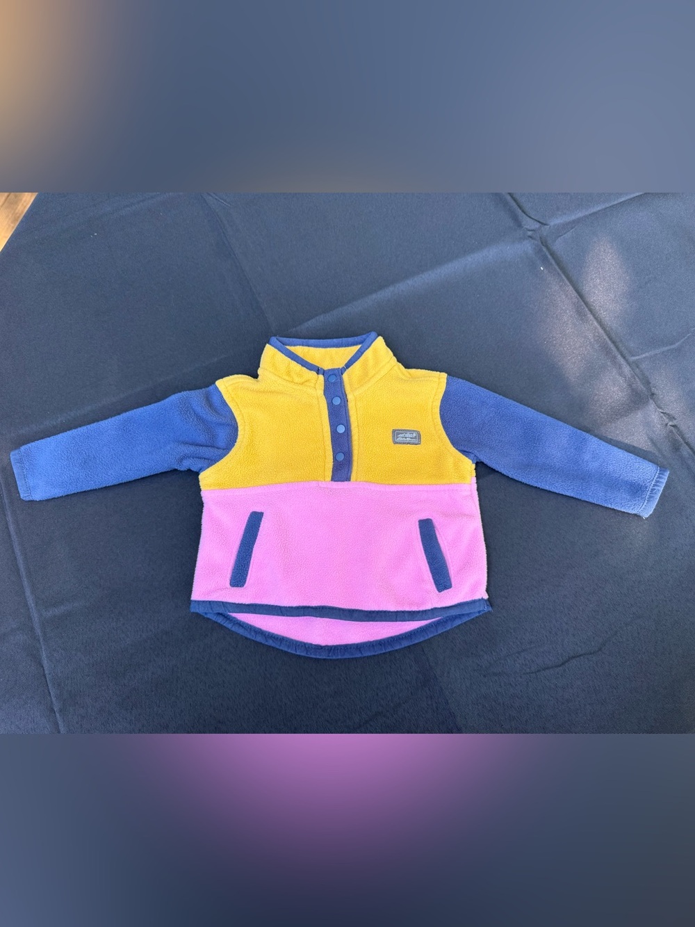 Eddie Bauer Baby 12M Colorblock Fleece Snap Pullover Pink Yellow Blue